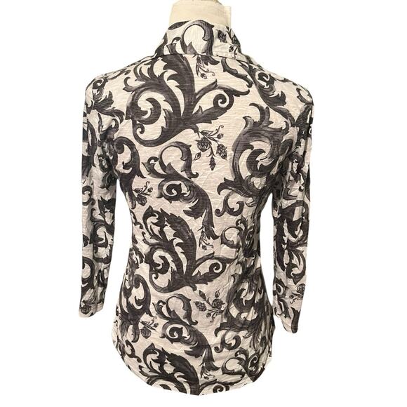 David Cline Button Down Shirt •XS• Collared Grey Jet Scroll Paisley 9100 Blouse - Picture 4 of 10
